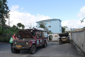 Liza checking the Land Rover