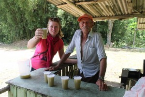 Drinking sugar cane juice